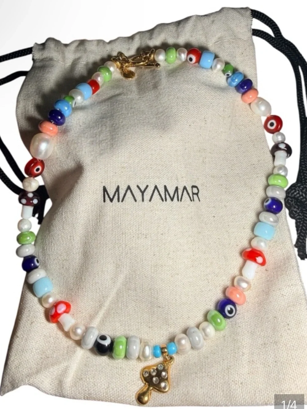 Mayamar Brand Bew Multicolor Beaded Necklace with Mushroom Charm